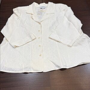 Vintage Harper Greer Ivory Linen 3/4 Cuff sleeve Button Down Blouse Sz XXL